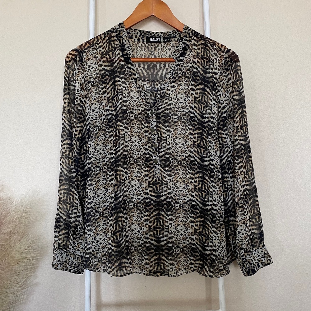 ANA Animal Print Blouse Petite XL